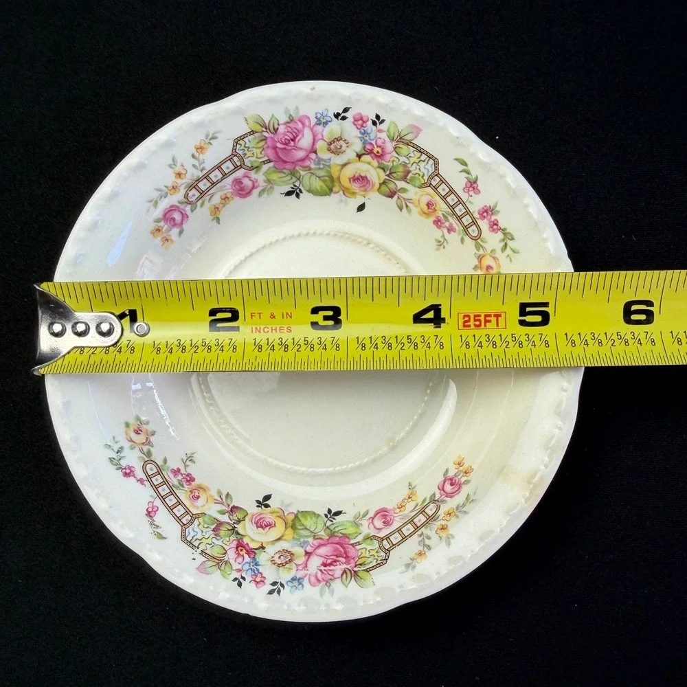 Vintage Crooksville China Co Floral 3pc Set Bowl Plate Saucer 644 Pink Rose USA